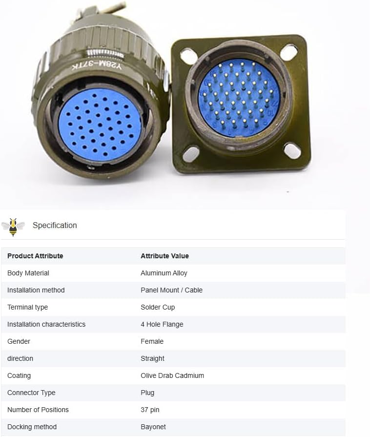 Elecbee Aviation Connector 28mm Y28M-37TK Female 37 Pin Circular Connector Solder Cable Plug Bayonet Coupling Waterproof Aviation Metal Wire Panel Power Chassis Fittings Connector - Image 2